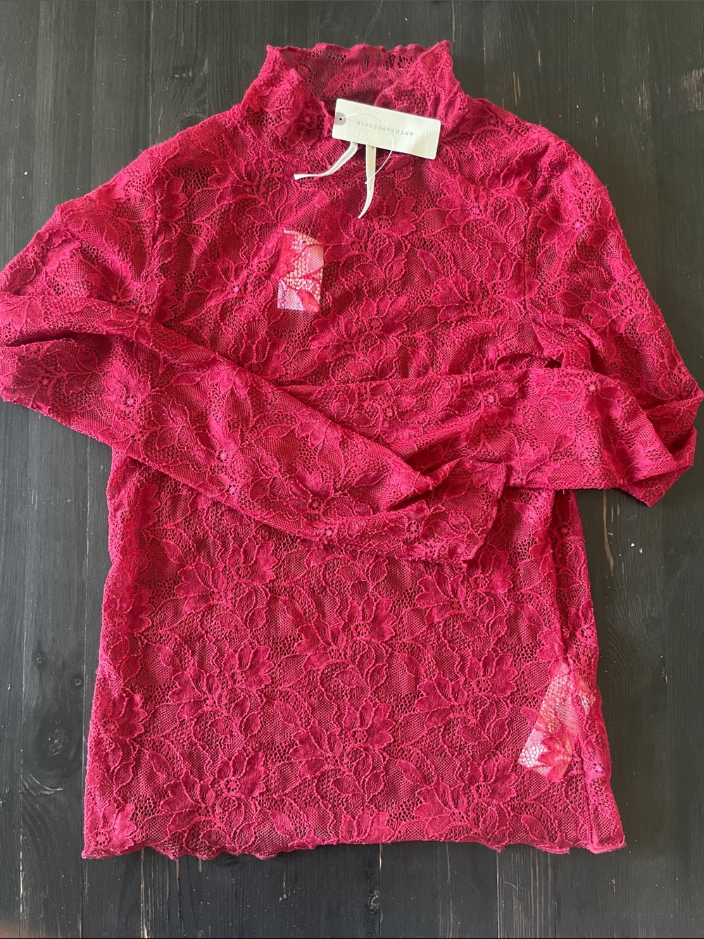 Anthropologie Fuchsia Lace Long-Sleeve Dress